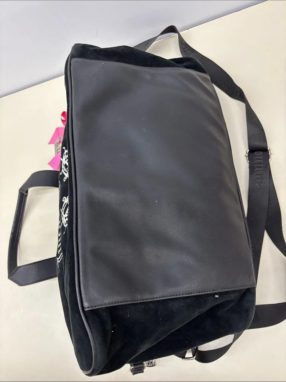 Juicy Couture Black Velour Weekender Bag with Pink Bow Charm